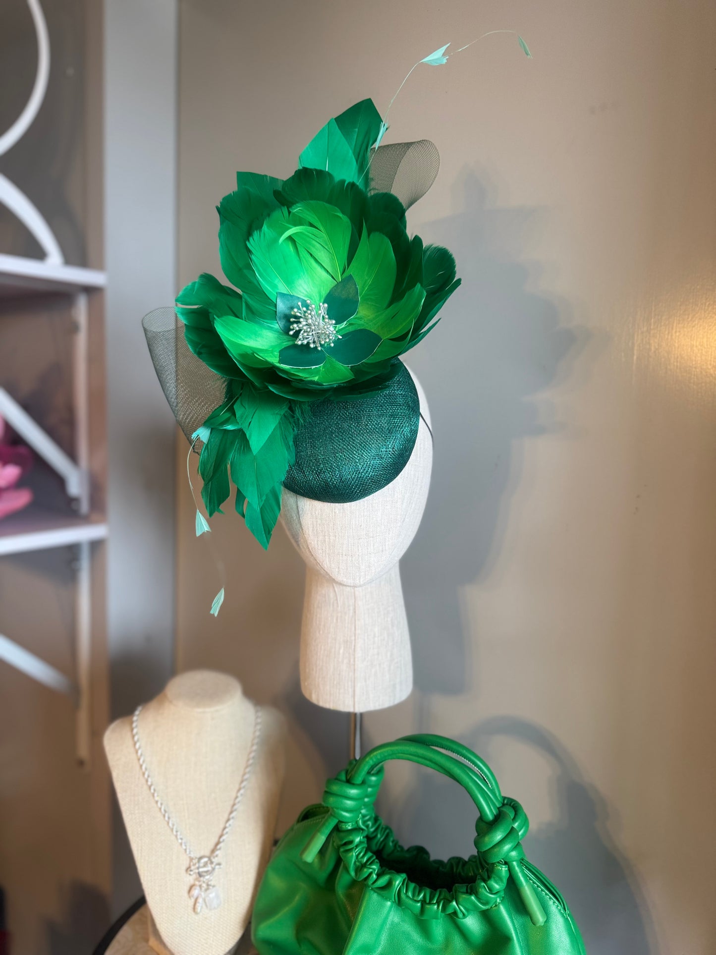 “Catherine” Green feather floral