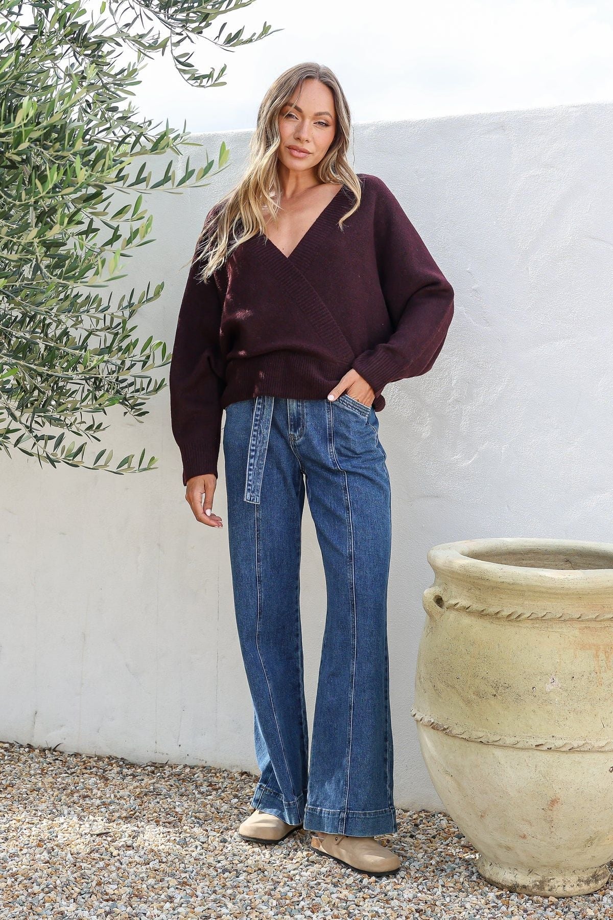 Kelly crossover knit in wine size Medium