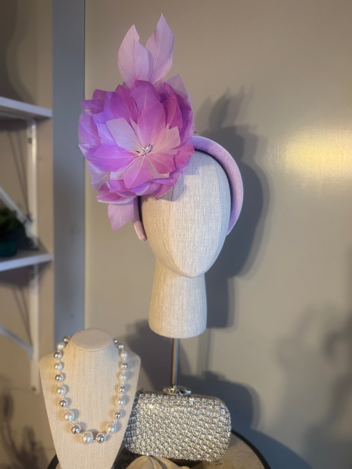 “Dimity” lilac feather floral