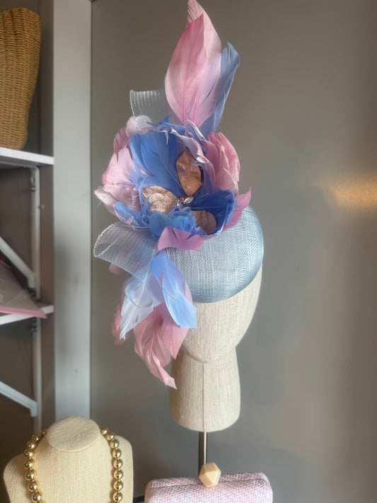 “Kristy” pink & blue feather floral
