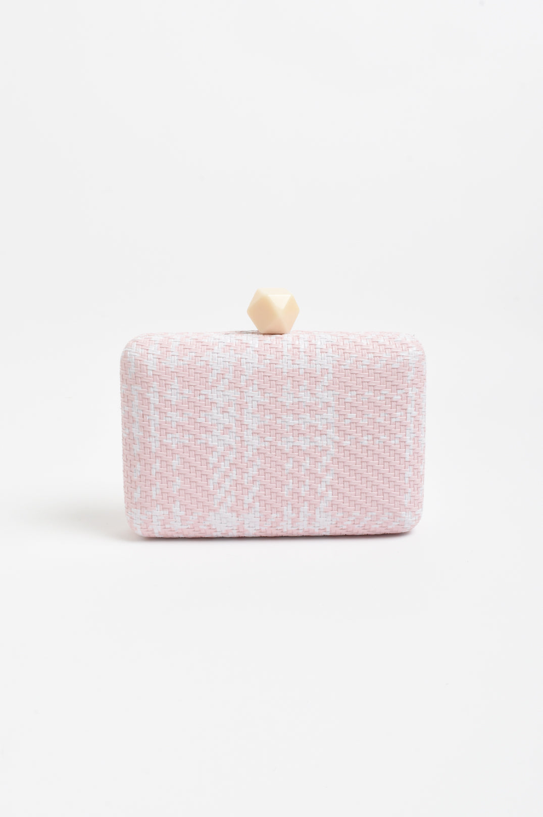 Janey faux weave clutch pink check