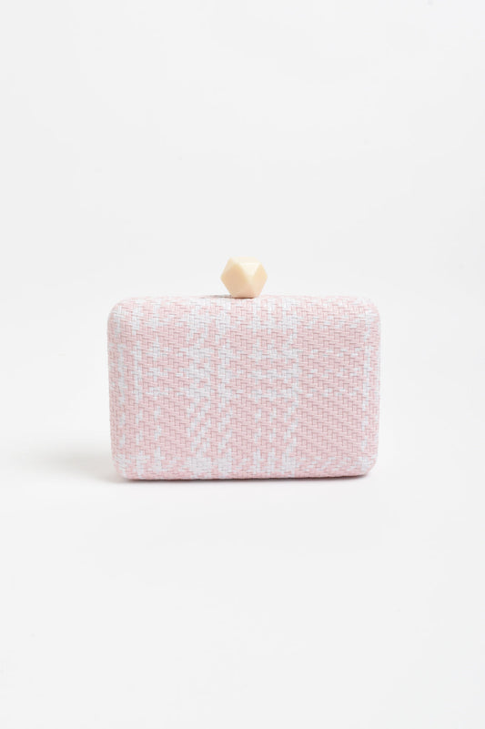 Janey faux weave clutch pink check