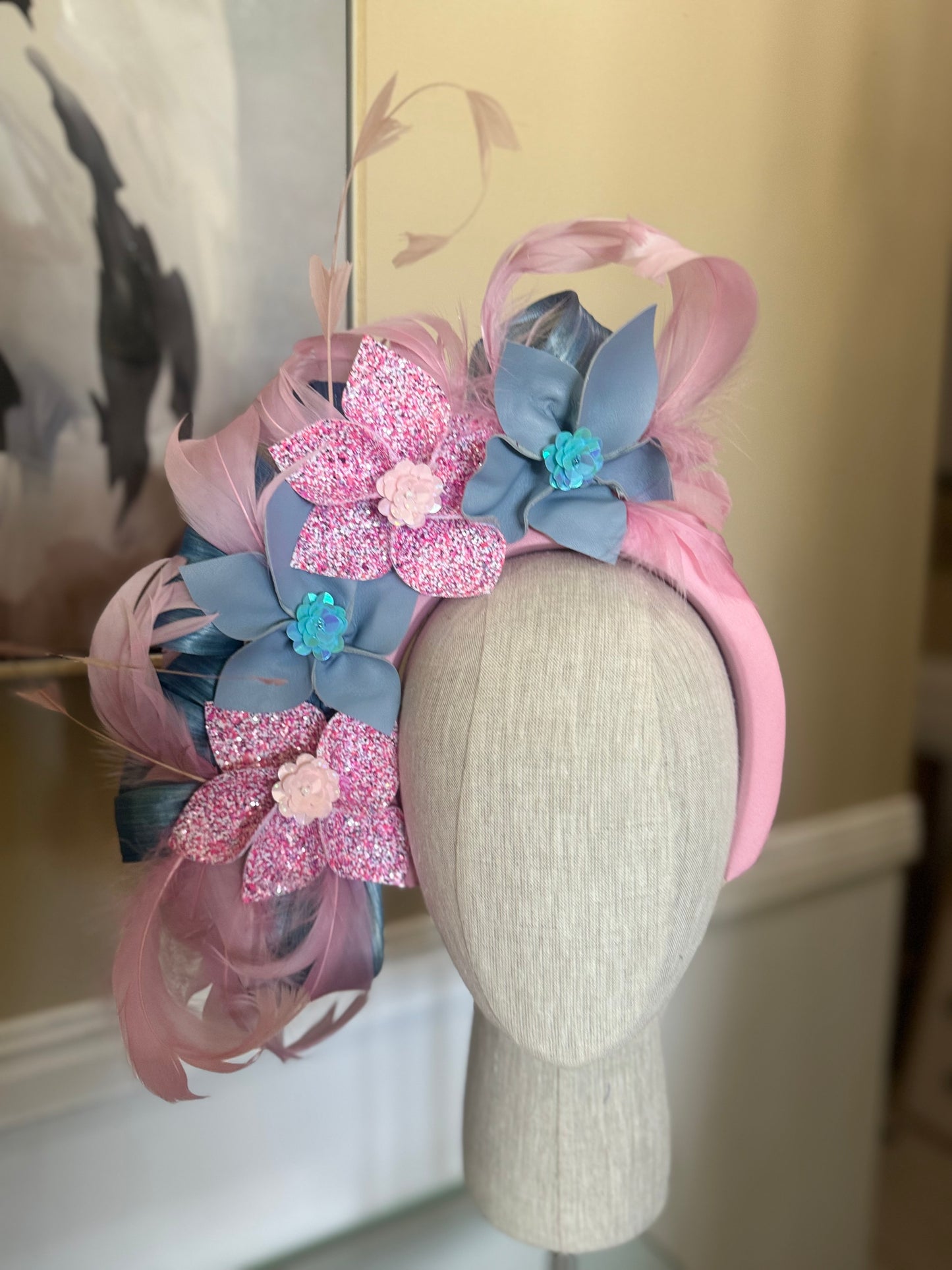 “Petal” pink & blue floral statement