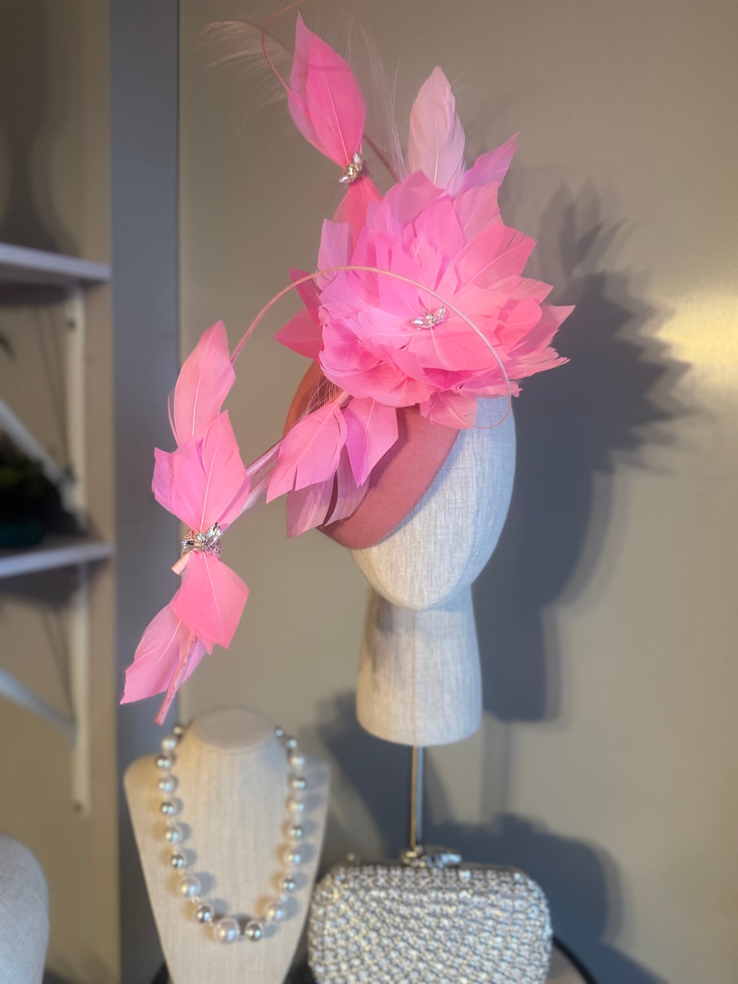 “Dakota” pink feather felt/wool statement