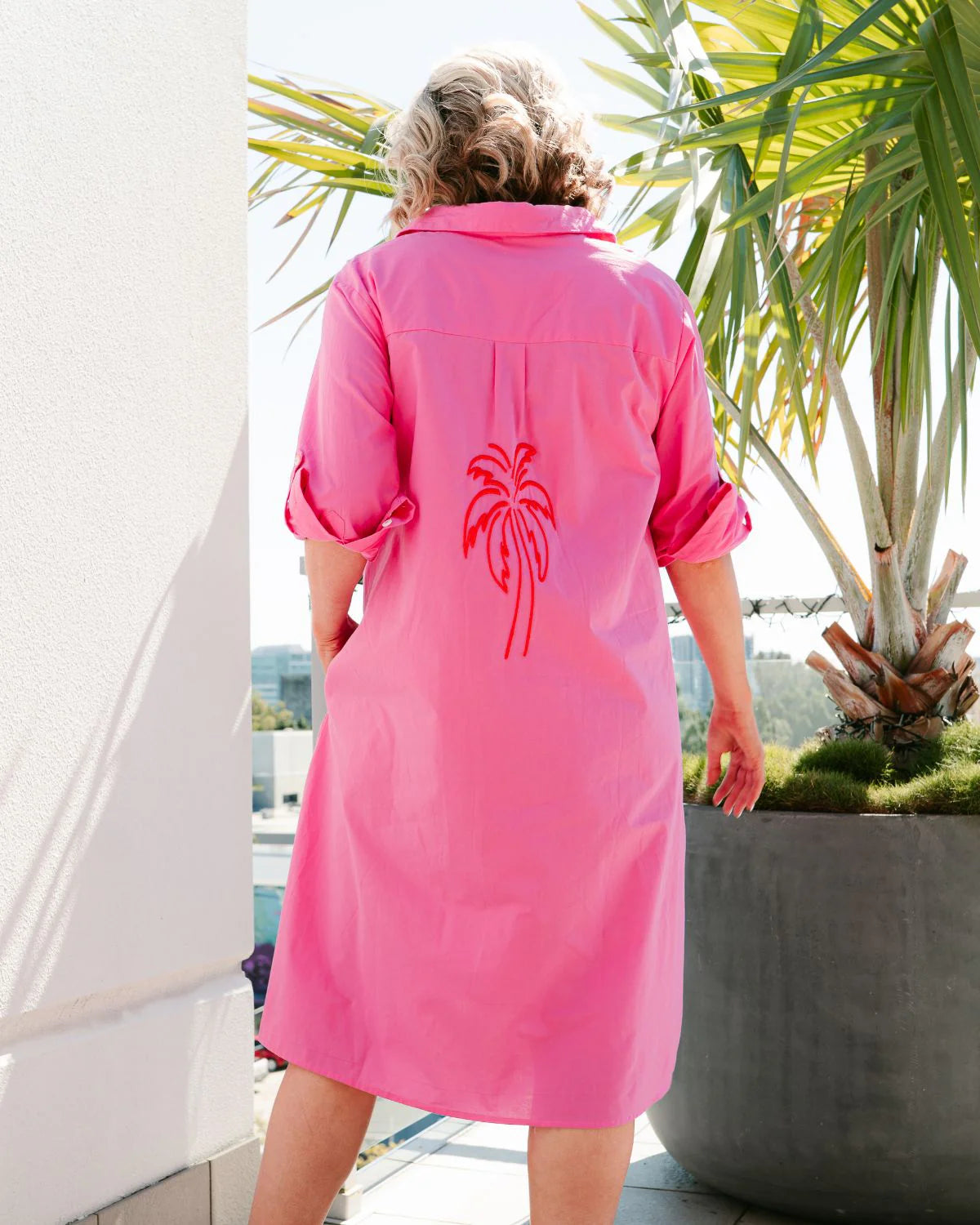 Bridie pink palm cotton shirt dress Size Medium (10-12) sizing runs large