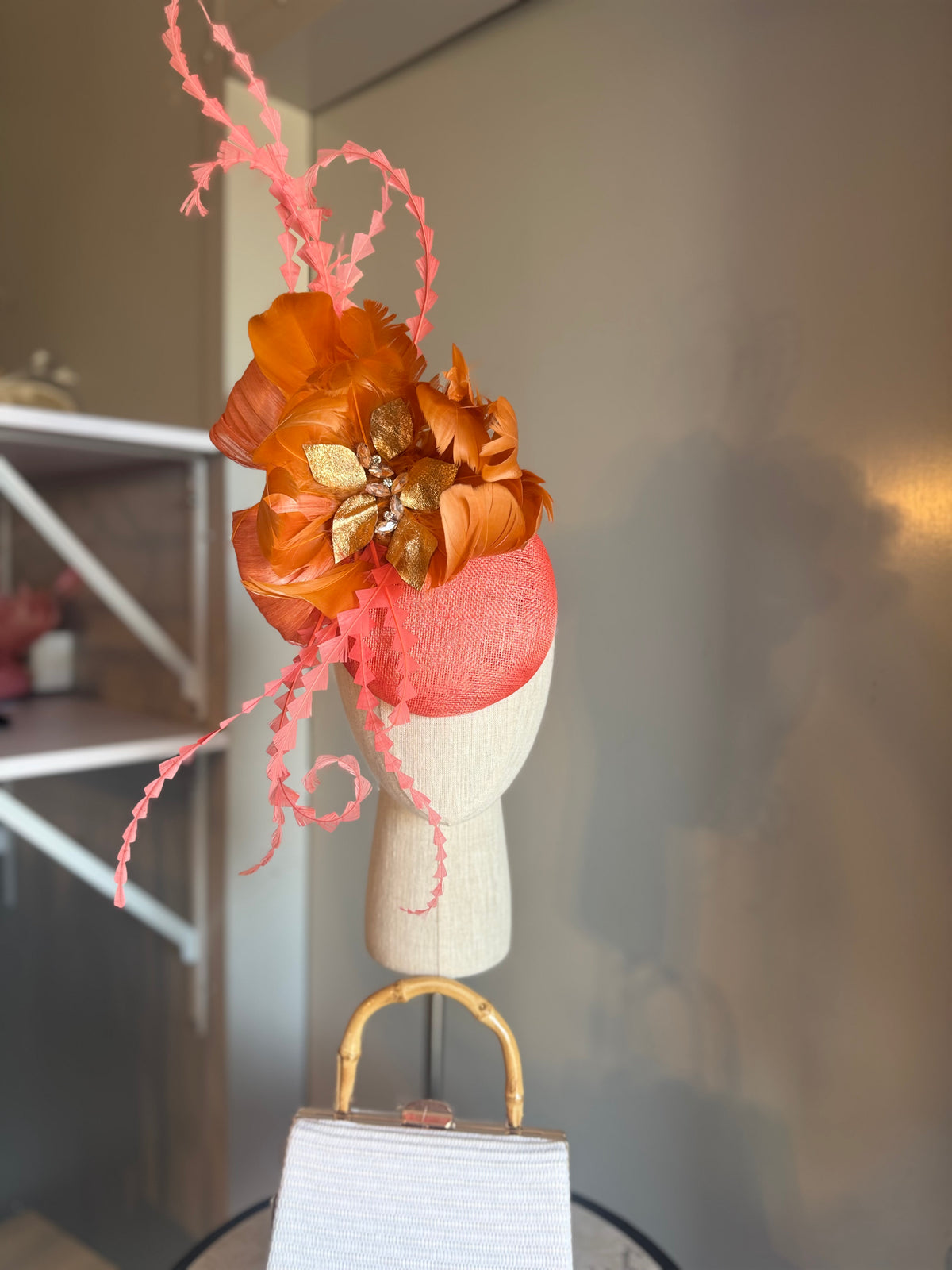 “Libby” coral orange and gold statement