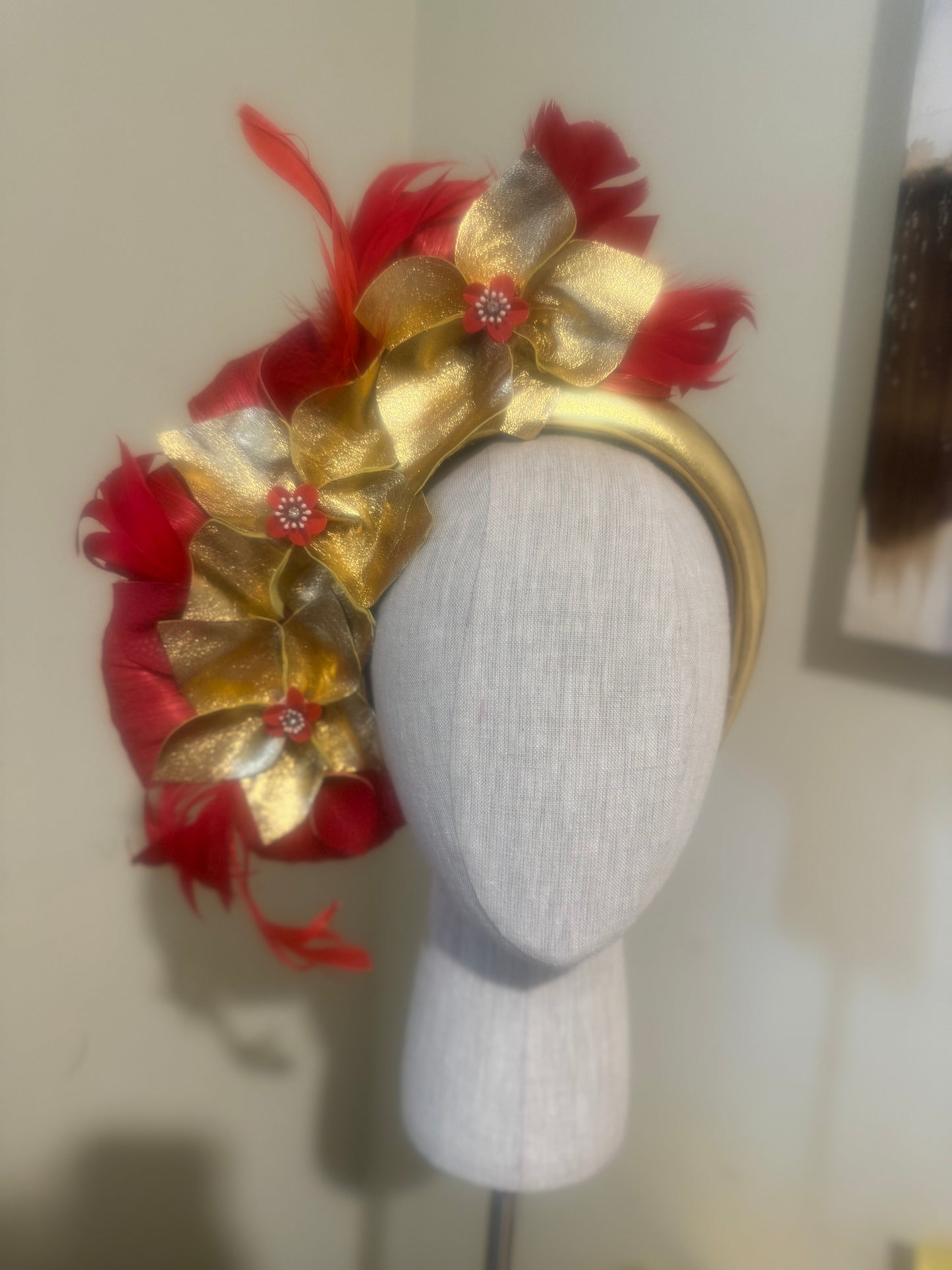 Red and gold leather floral