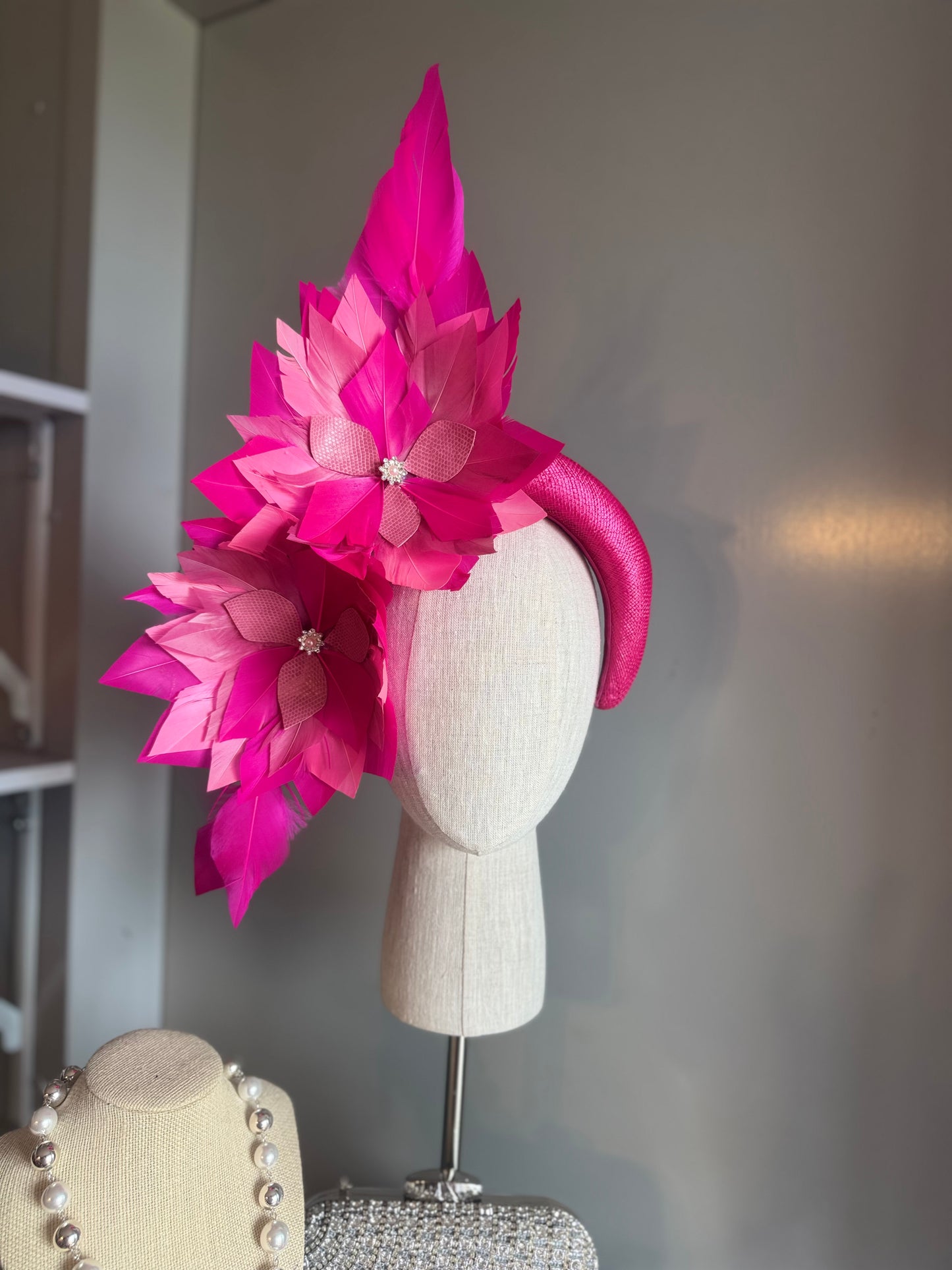 “Jessica” Pink feather statement