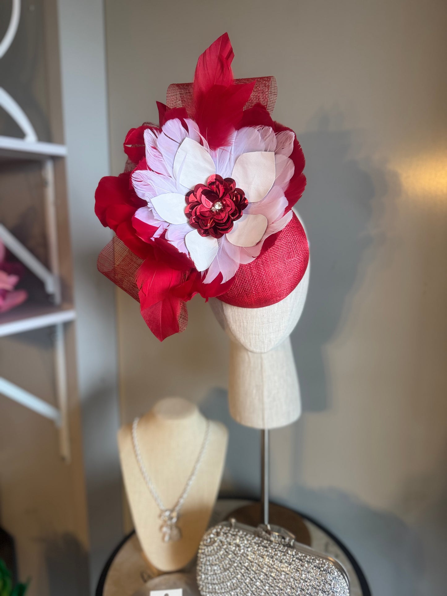 “Kylie” Red & white feather floral