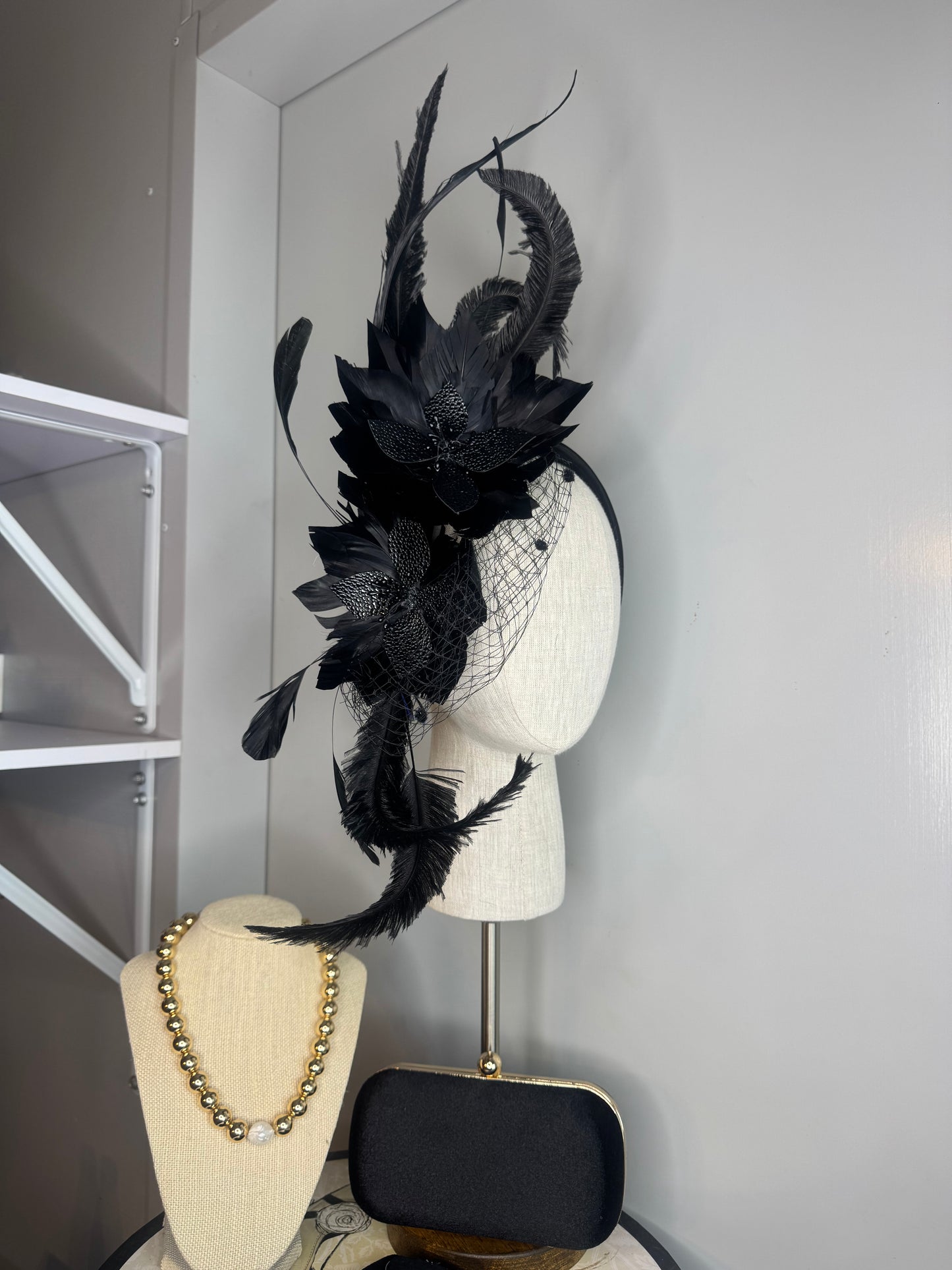 “Candice” Black feather statement