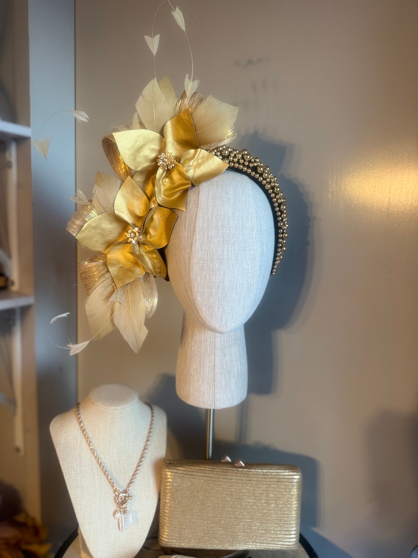 “Carmel” Gold &black pleather statement