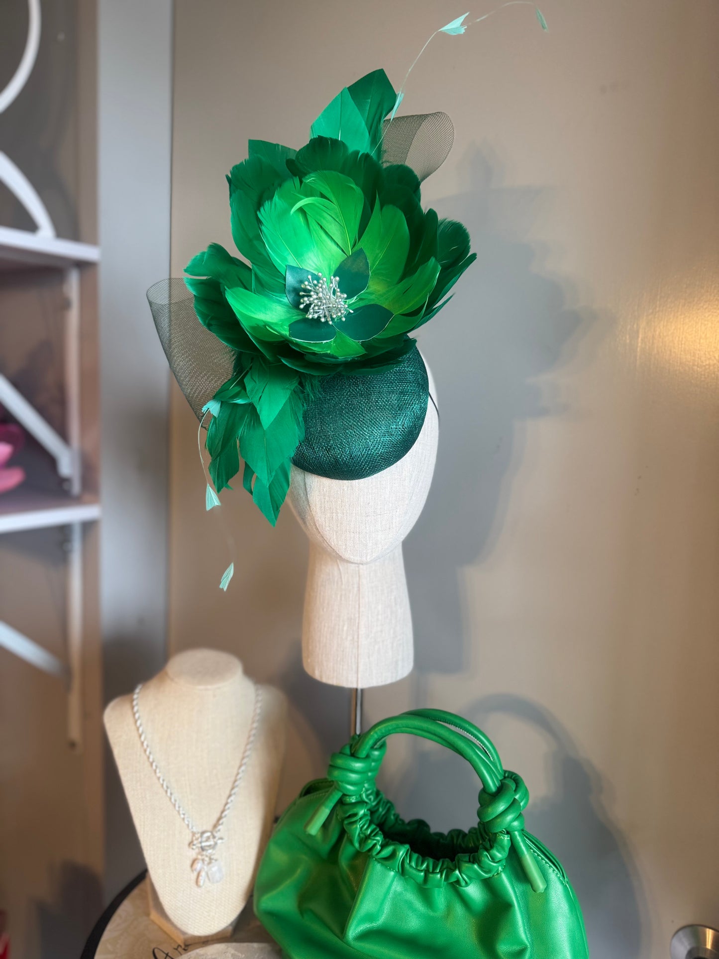 “Catherine” Green feather floral