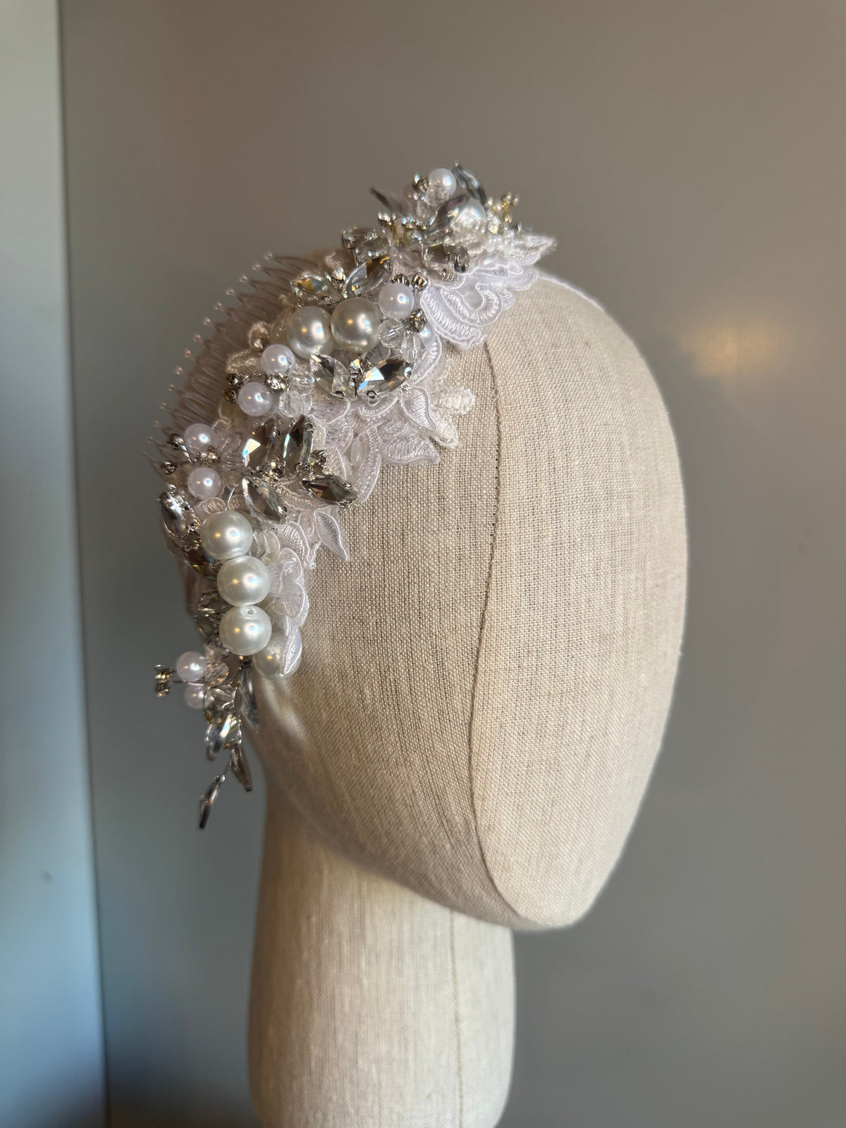 “Mary Jane” White pearl lace headpiece