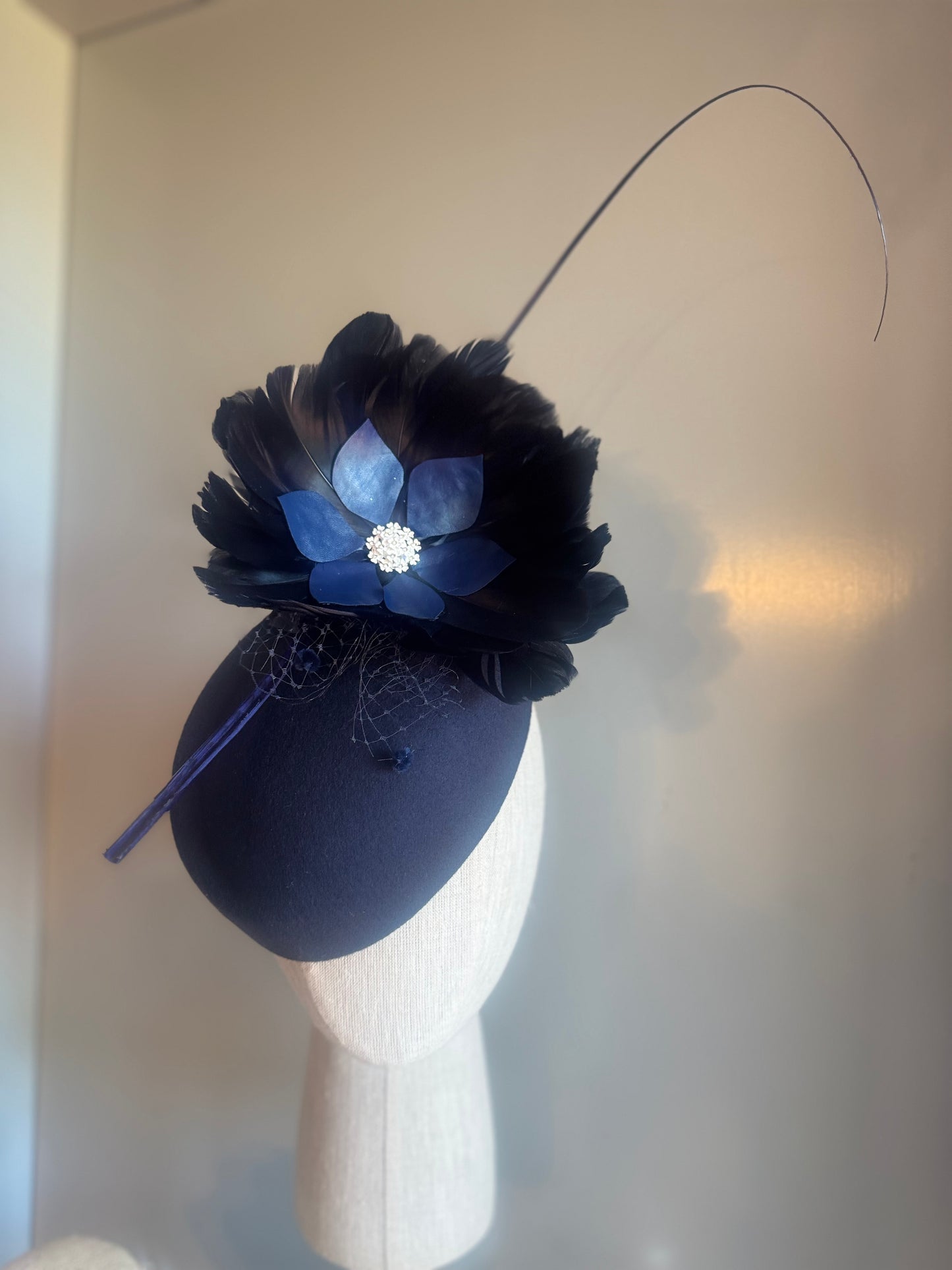 “Claudia” Navy feather pillbox