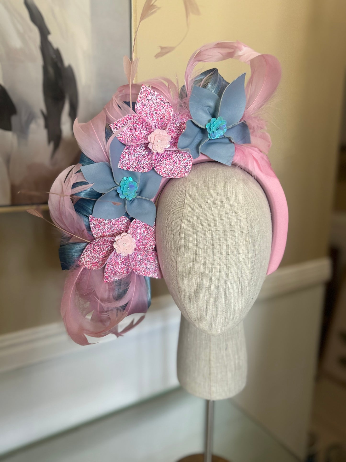 “Petal” pink & blue floral statement