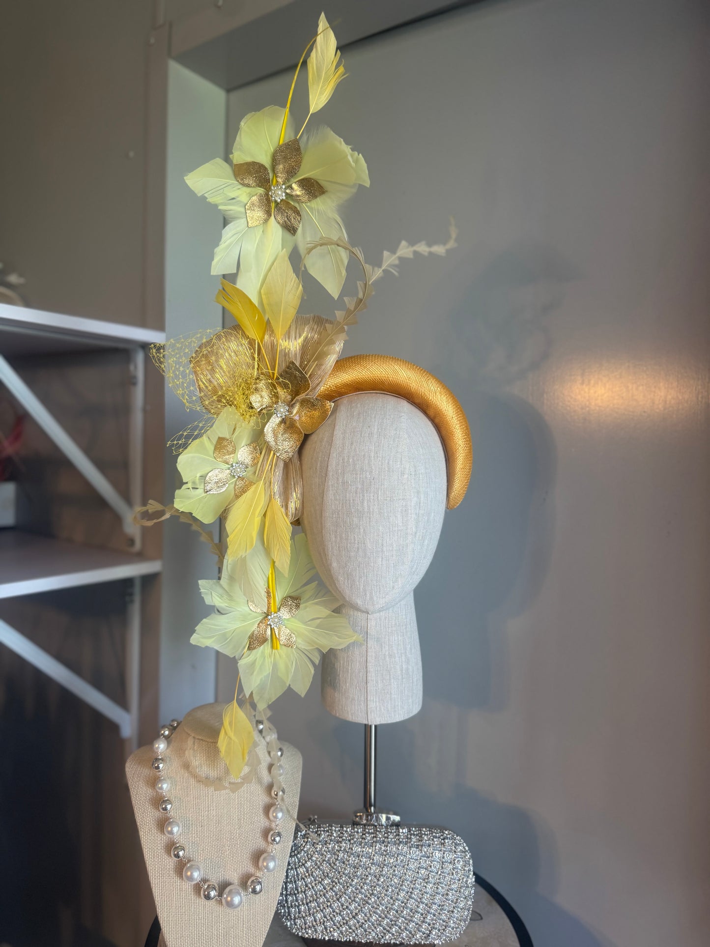 “Beatrice”yellow gold feather statement