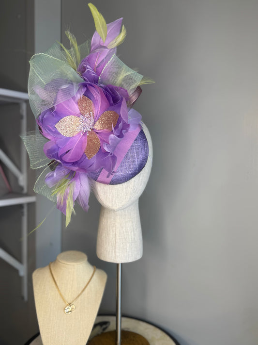 “Gabby” lilac and lime fascinator
