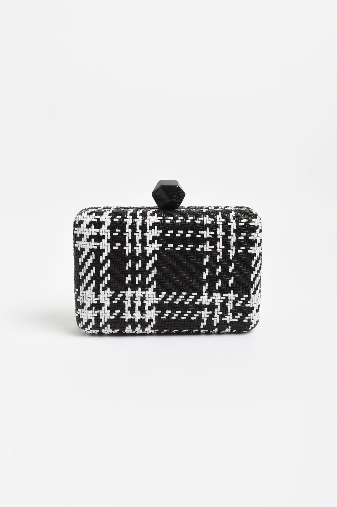 Janey faux weave check black clutch