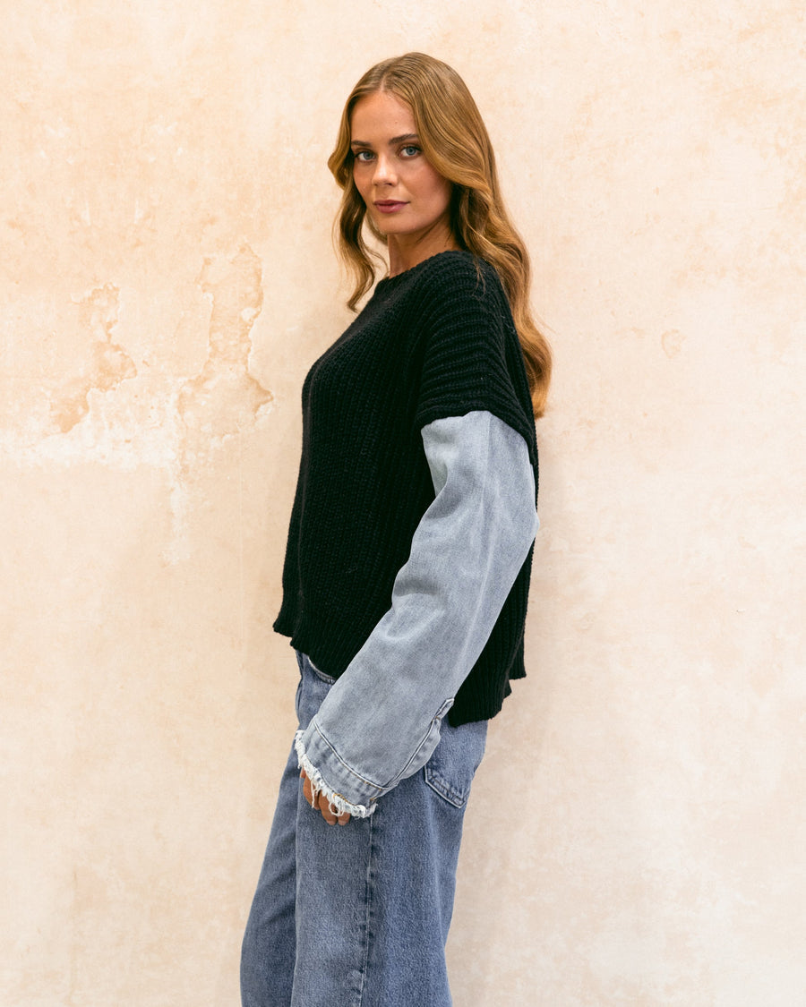Ebby & I denim sleeve knit jumper Black/denim M/L