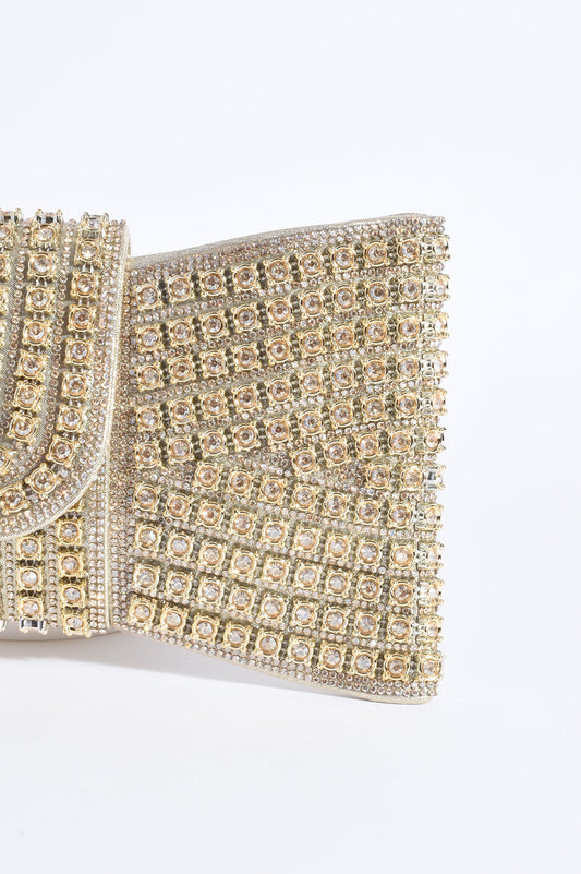 Stephie diamantee bow clutch gold
