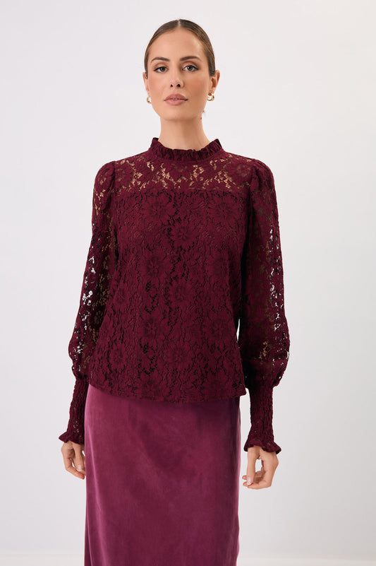 Olivia long sleeve lace top burgundy size 8