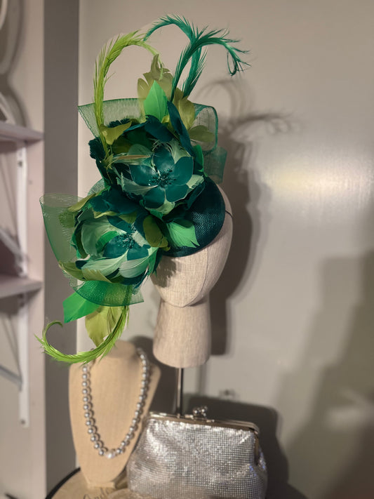 “Simmie” Green feather floral statement