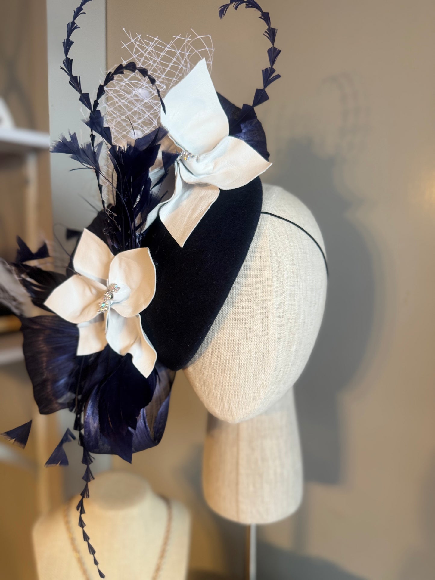 “Gabby” Navy and white pillbox