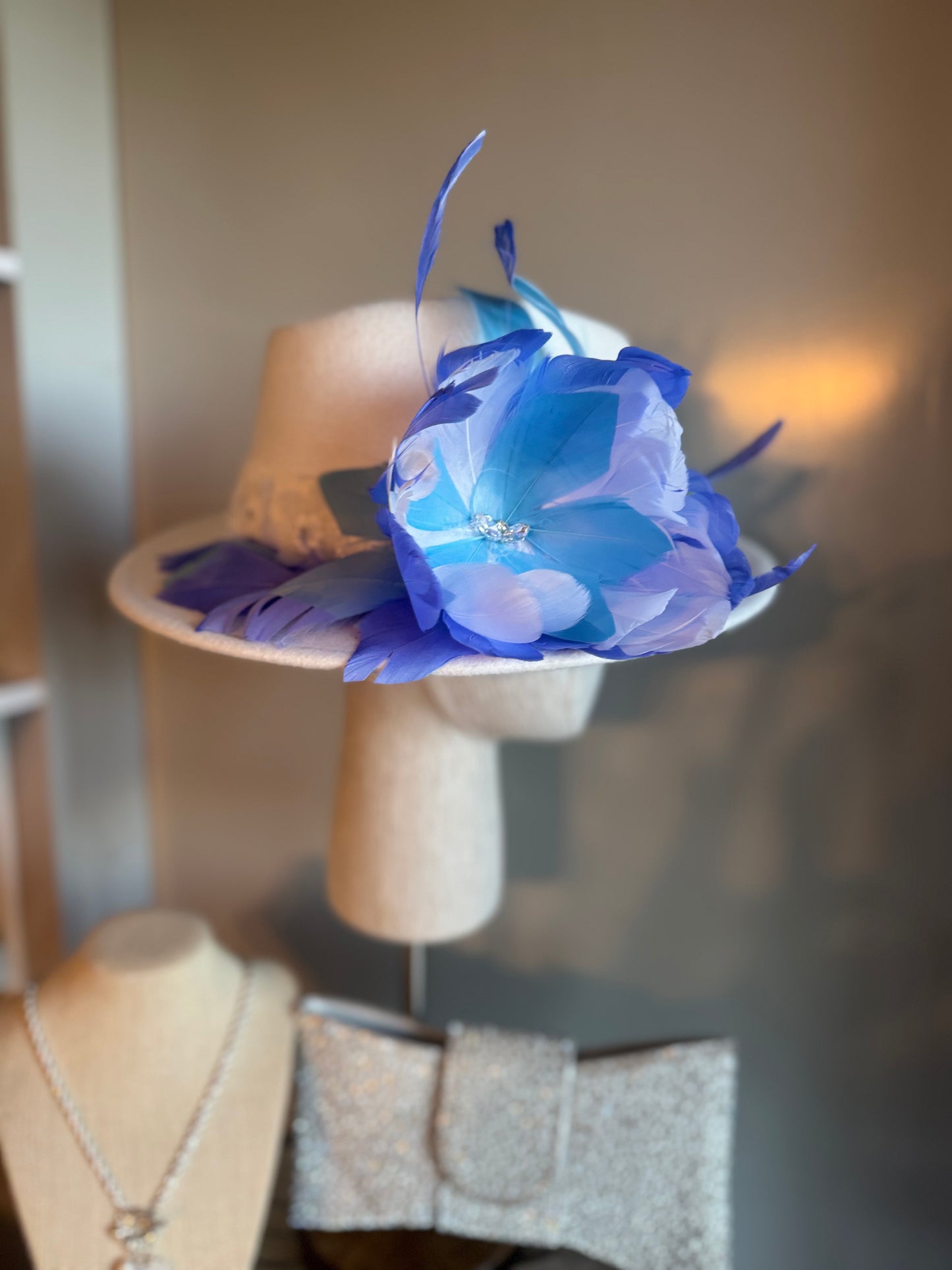 “Clarissa” white & blue trilby hat
