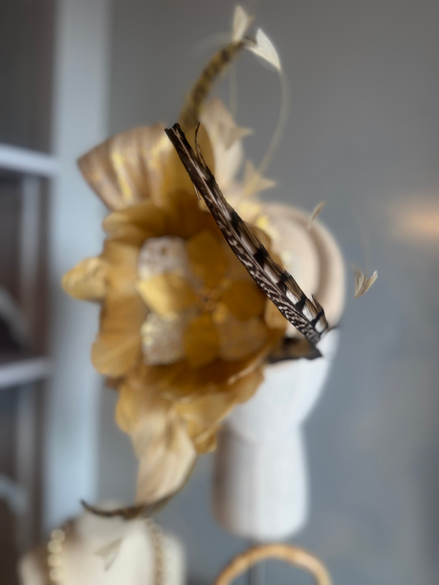 “Lettie” Gold & cream felt/wool pillbox