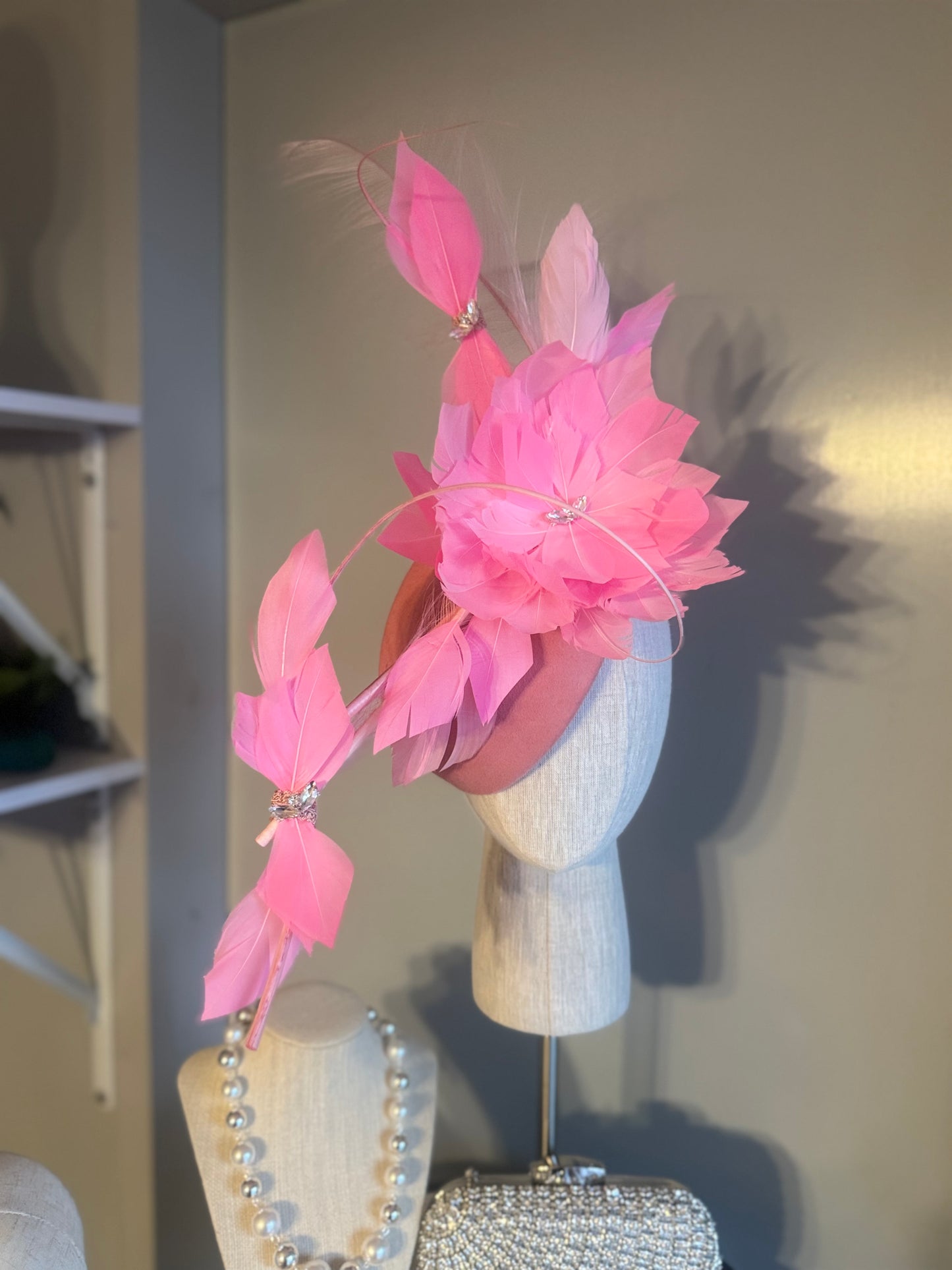 “Dakota” pink feather felt/wool statement