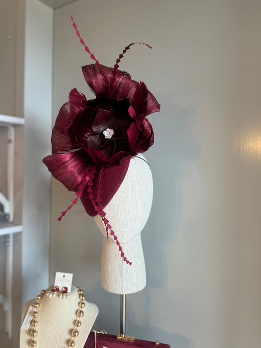 “Miranda” burgundy felt wool statement pillbox
