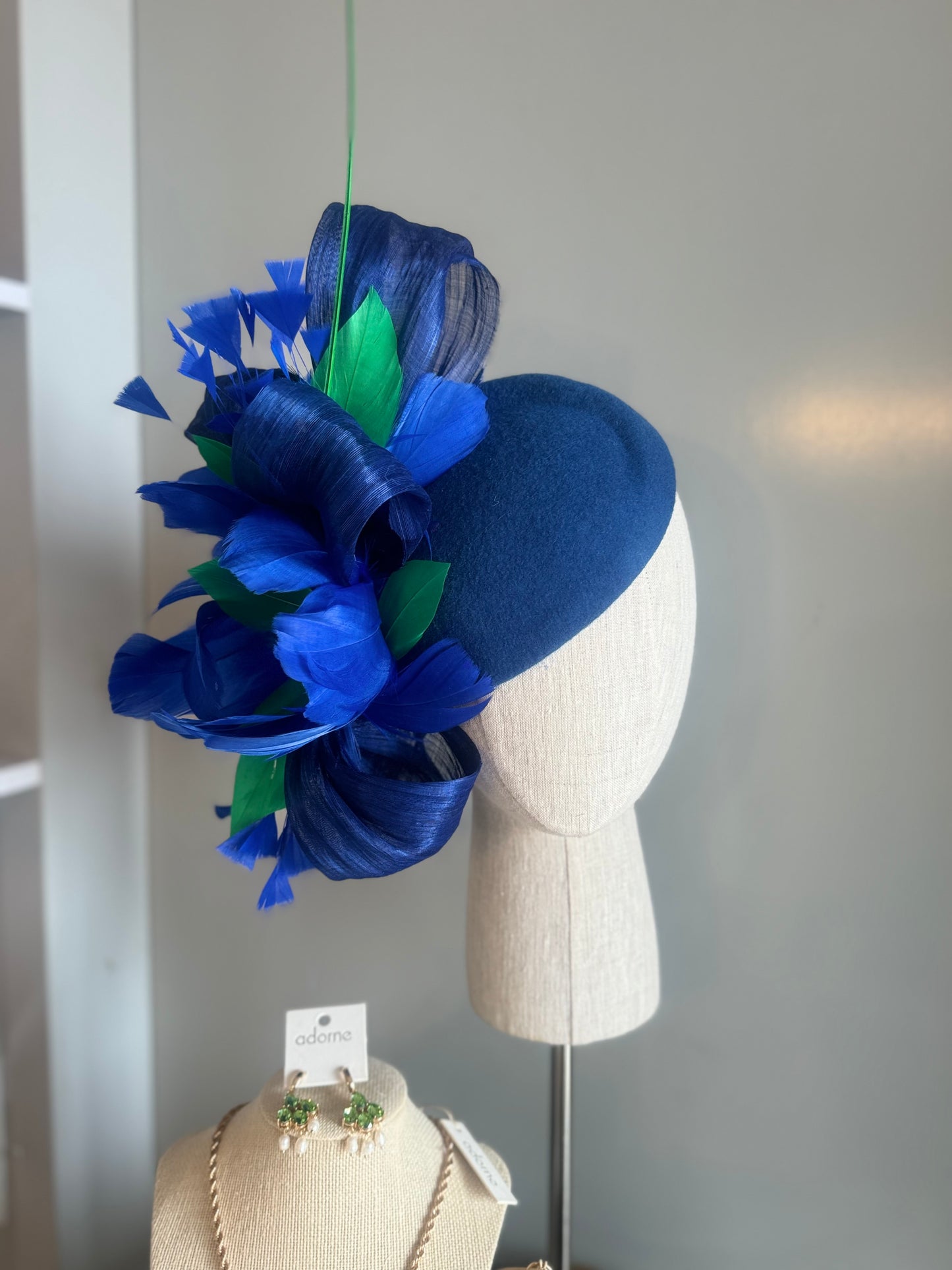 “Leigh” cobalt & green pillbox