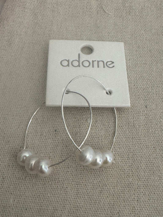 Adorne wire pearl hoops silver