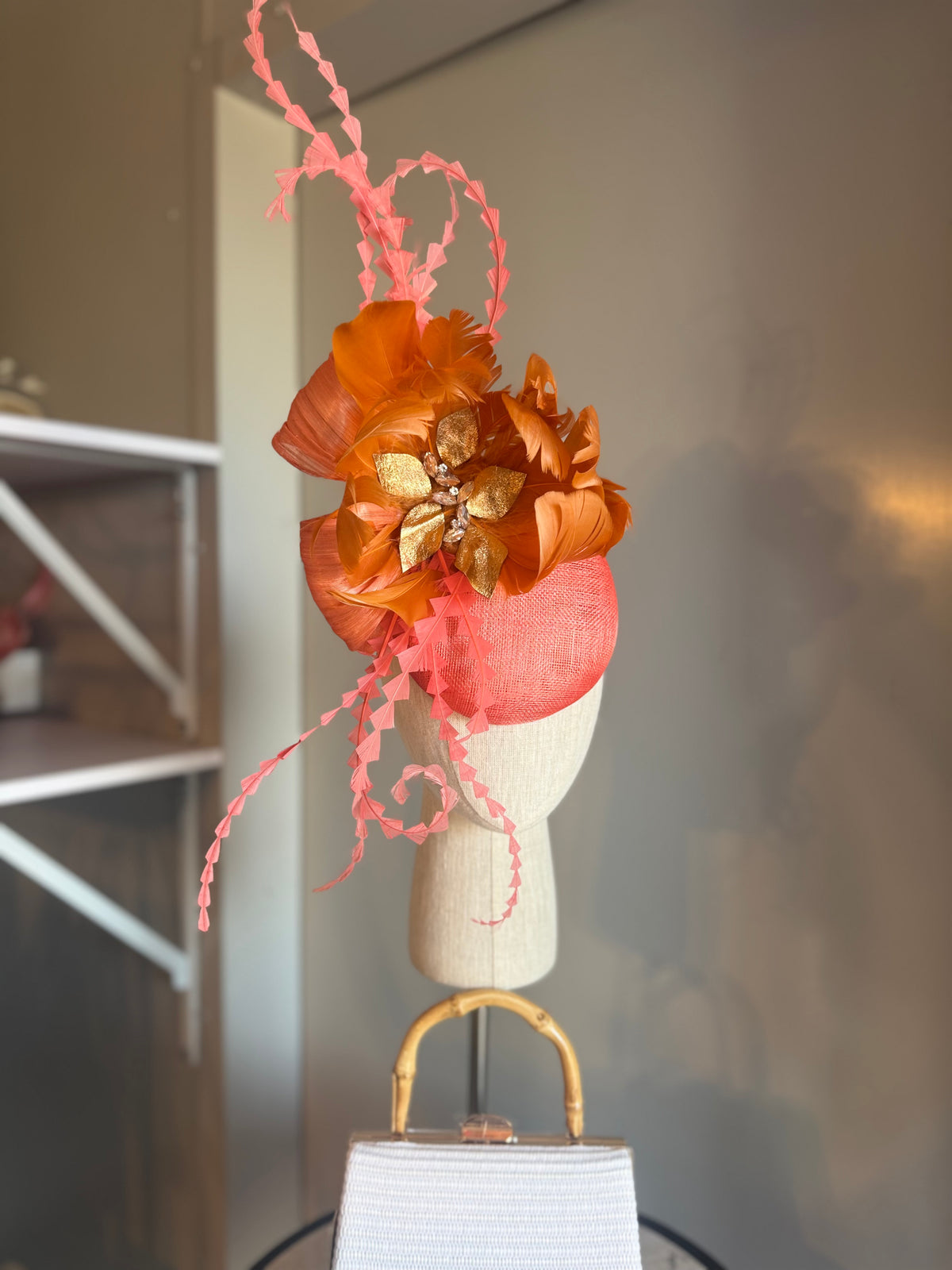 “Libby” coral orange and gold statement