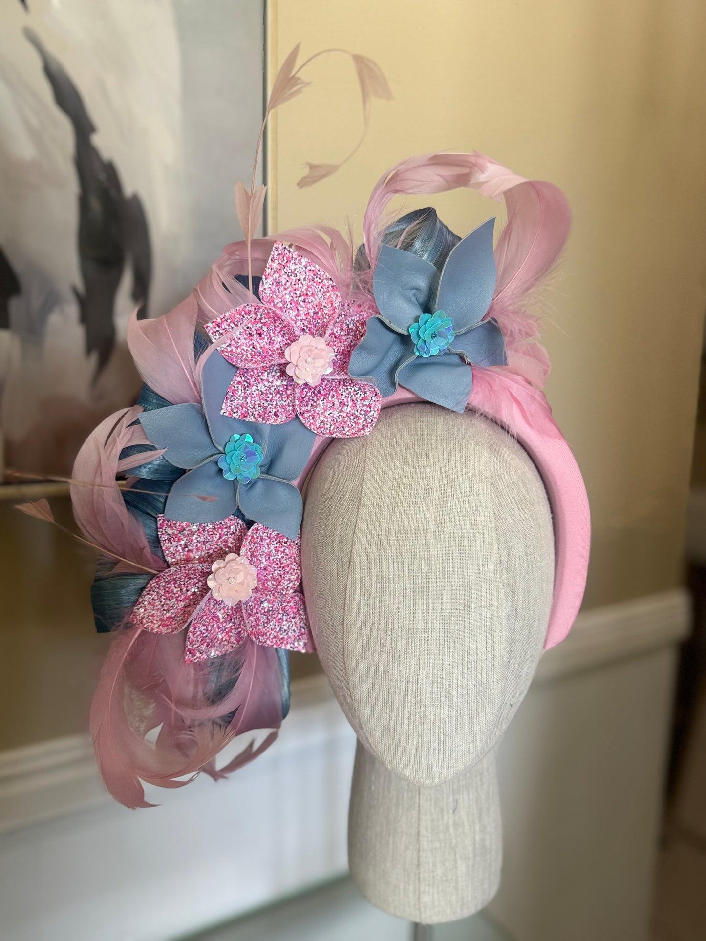 “Petal” pink & blue floral statement