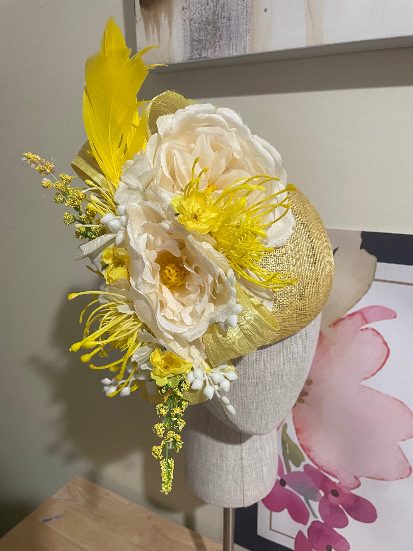 Yellow and cream floral fascinator