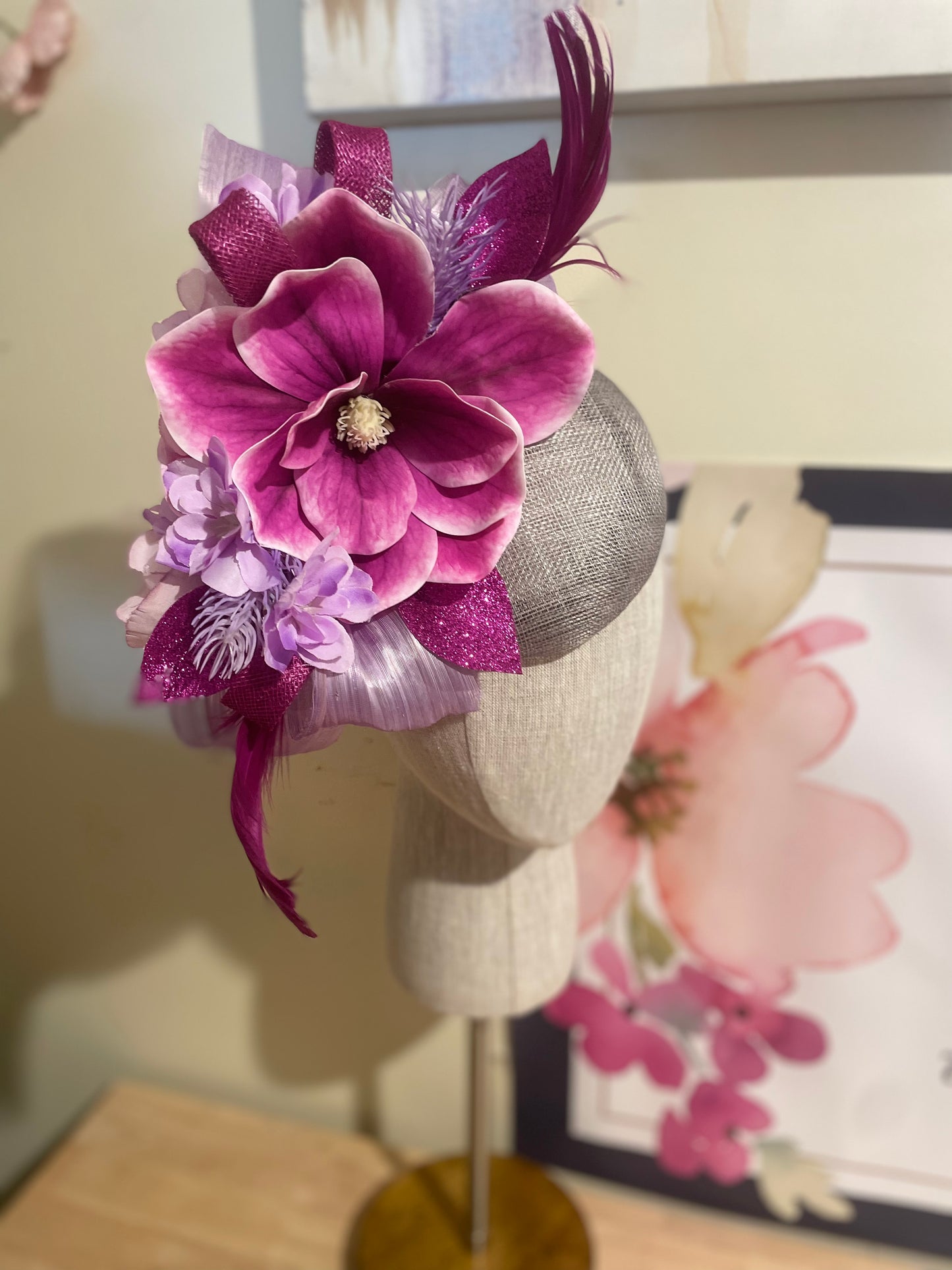 Grey,magenta and lilac floral