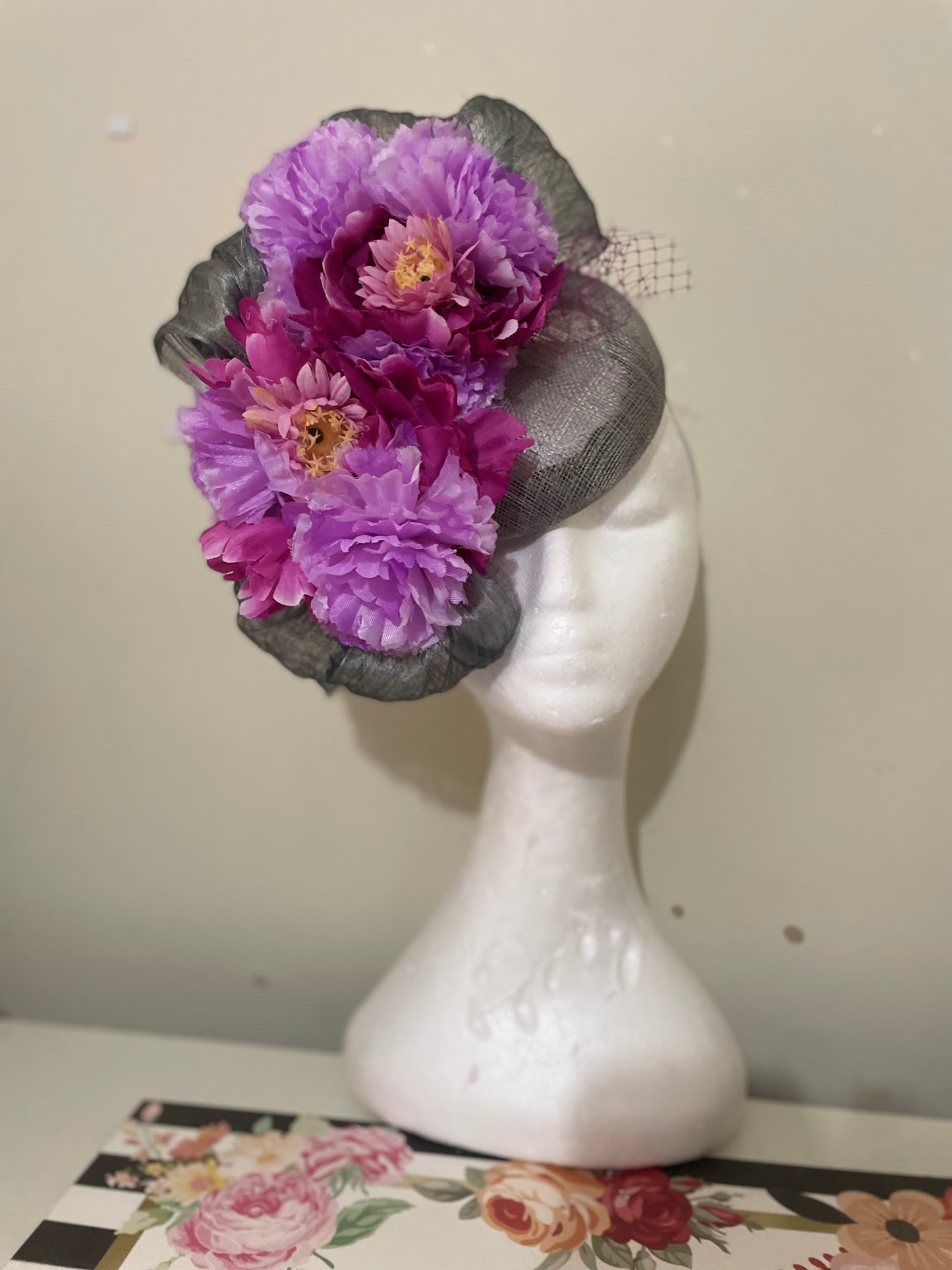 Lilac and grey fascinator